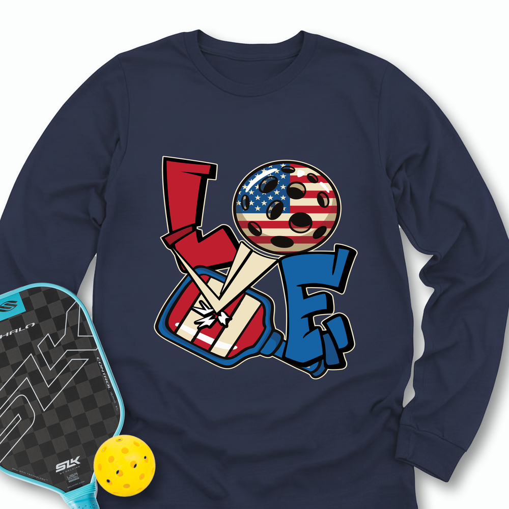 Love 4th of July American Flag Pickleball Long Sleeve - Picklechillz