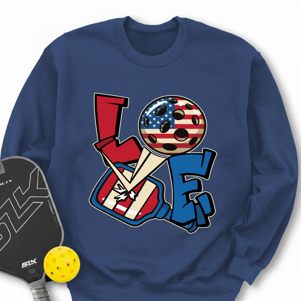 Love 4th of July American Flag Pickleball Sweatshirt - Picklechillz