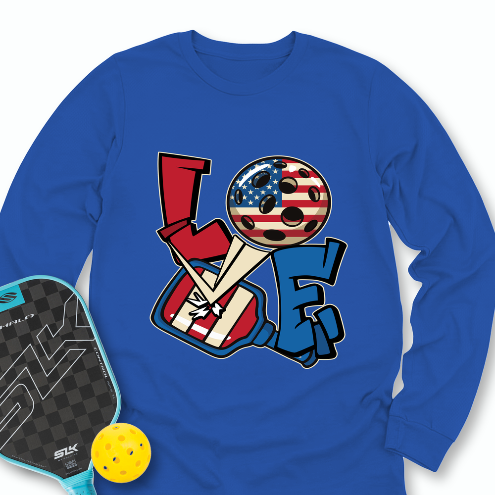 Love 4th of July American Flag Pickleball Long Sleeve - Picklechillz