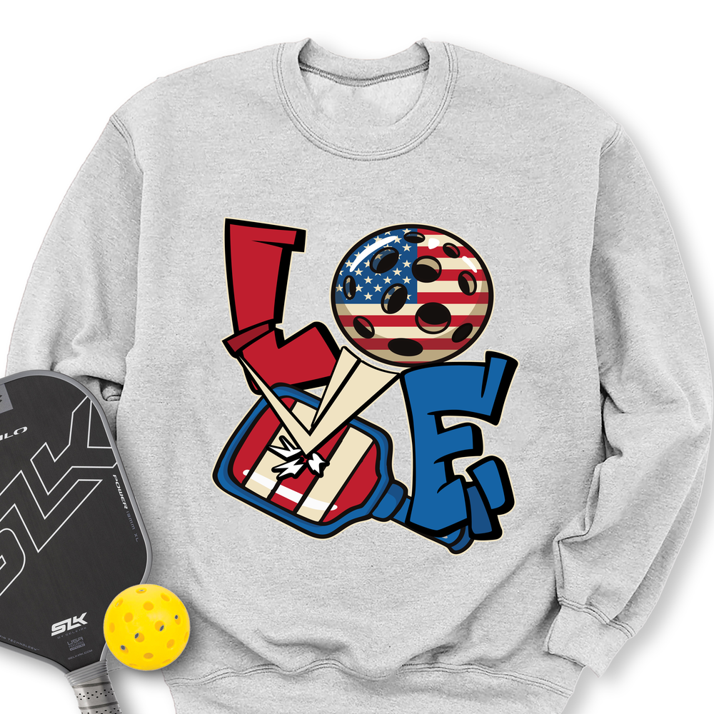 Love 4th of July American Flag Pickleball Sweatshirt - Picklechillz