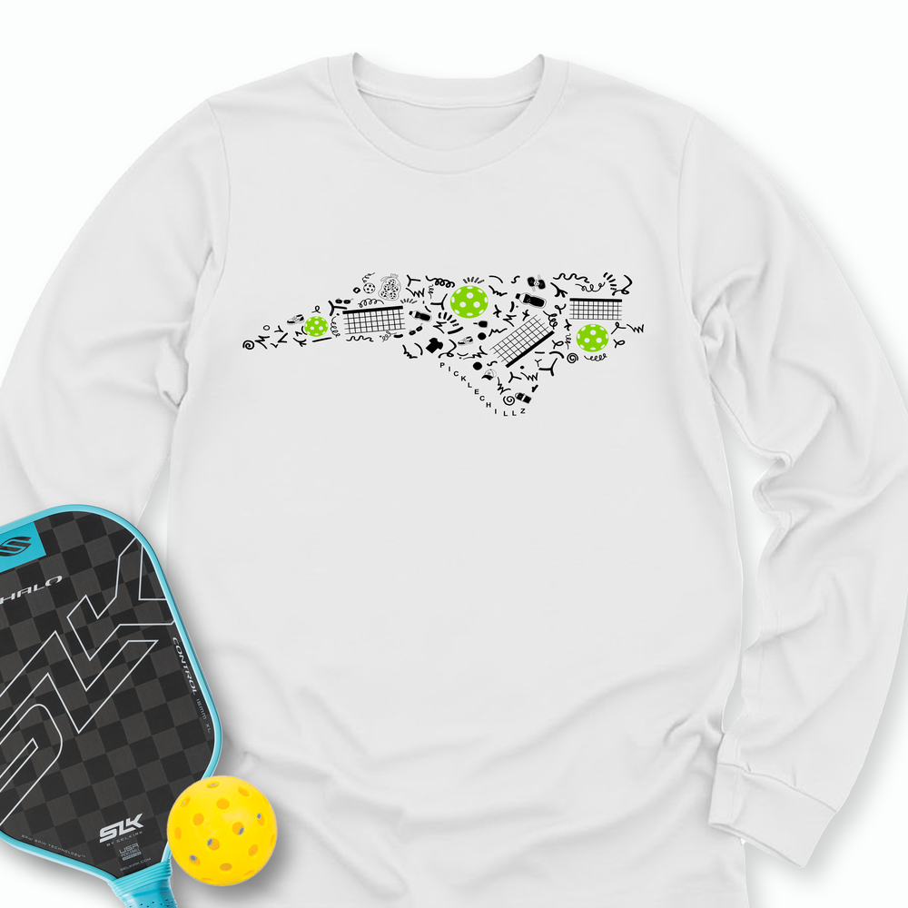 North Carolina Pickleball Map Long Sleeve - Picklechillz