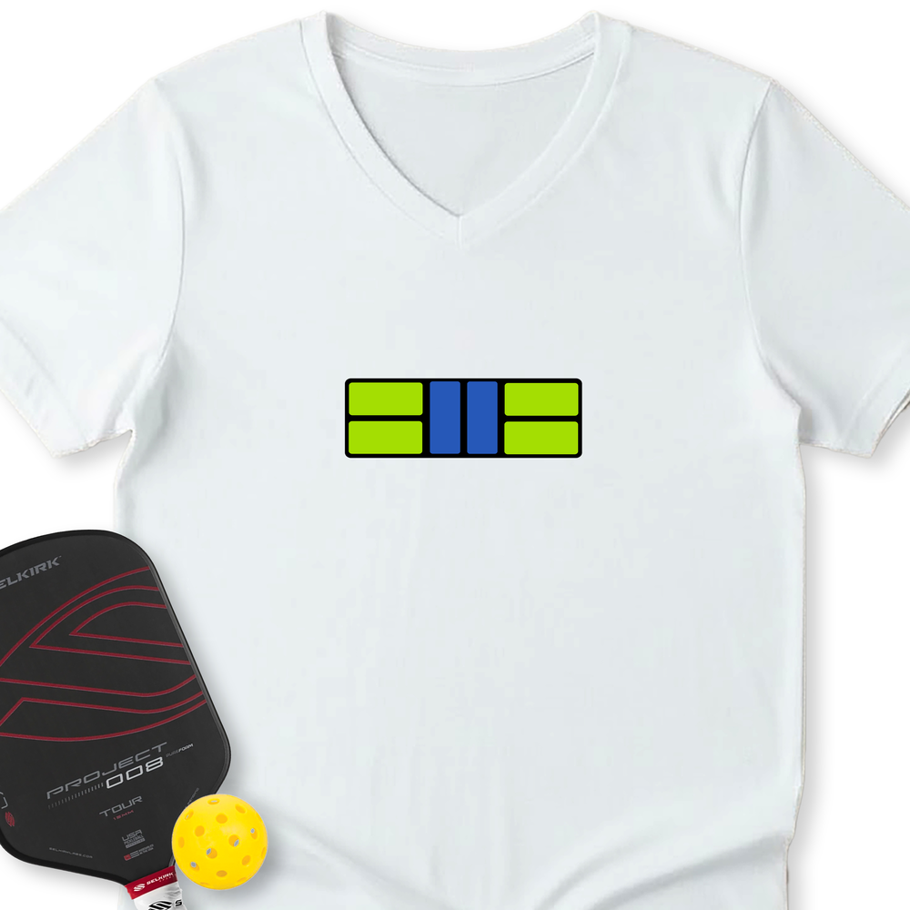 Pickle Court - Navy Snap Back Pickleball V-Neck T-Shirt - Picklechillz