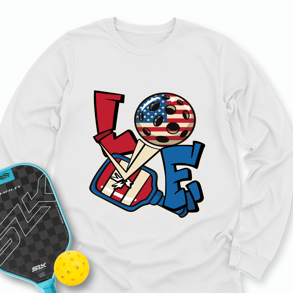 Love 4th of July American Flag Pickleball Long Sleeve - Picklechillz