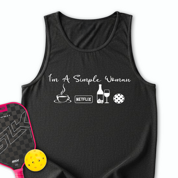 I'm A Simple Woman Coffee, Netflix, Wine, Pickleball Tank Top - Picklechillz