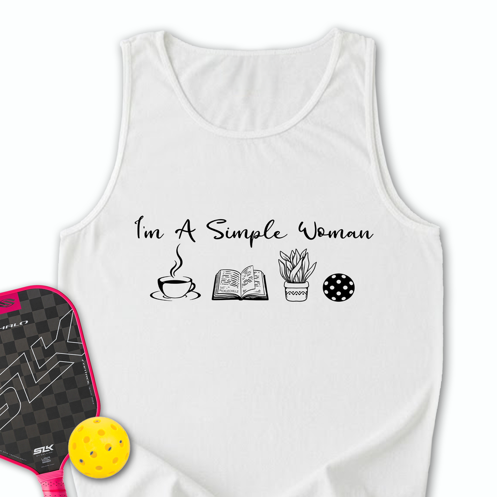 I'm A Simple Woman Coffee, Books, Plants, Pickleball Tank Top - Picklechillz