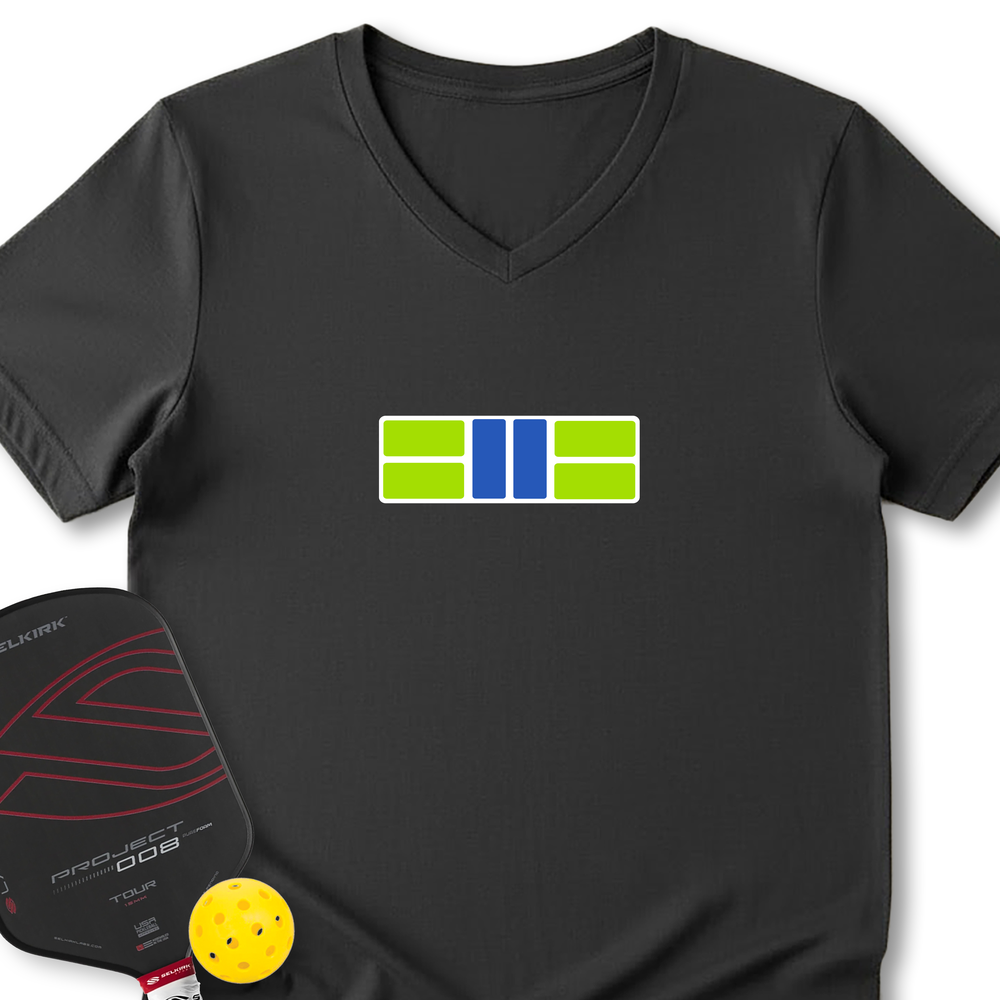 Pickle Court - Navy Snap Back Pickleball V-Neck T-Shirt - Picklechillz