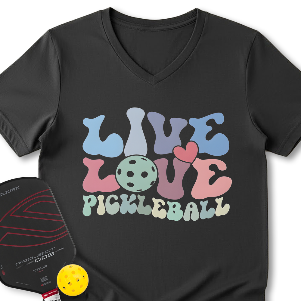 Live Love Pickleball Player Cute V-Neck T-Shirt - Picklechillz