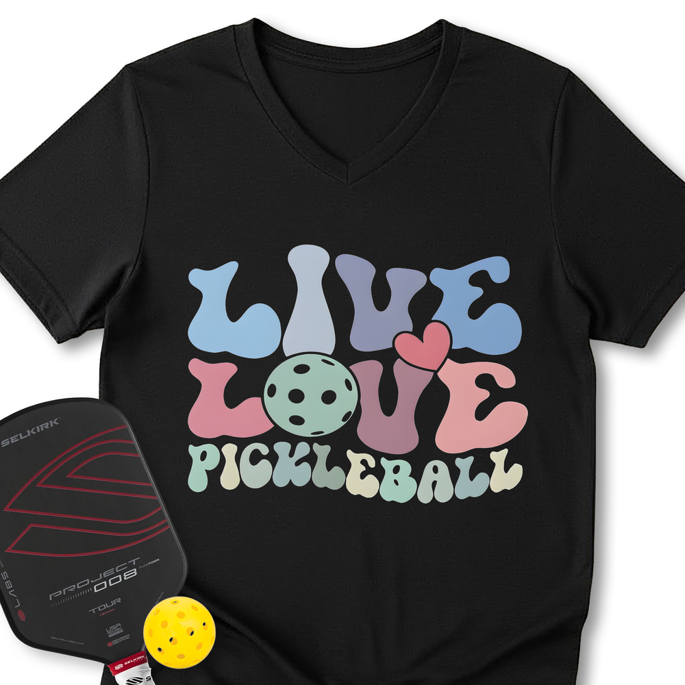 Live Love Pickleball Player Cute V-Neck T-Shirt - Picklechillz
