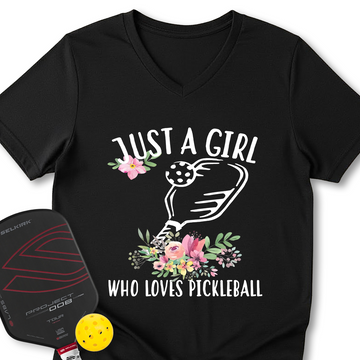 Just A Girl Who Loves Pickleball Flower V-Neck T-Shirt - Picklechillz
