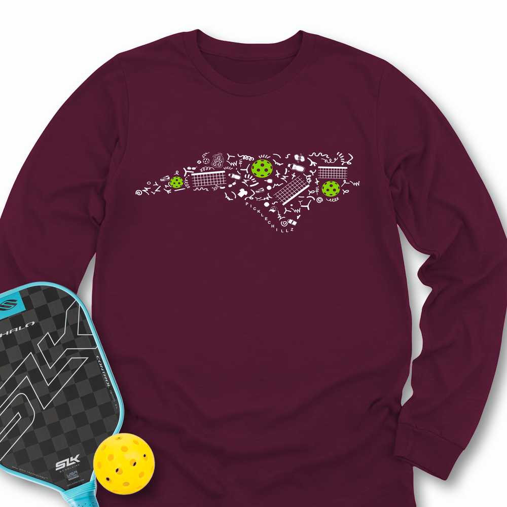 North Carolina Pickleball Map Long Sleeve - Picklechillz