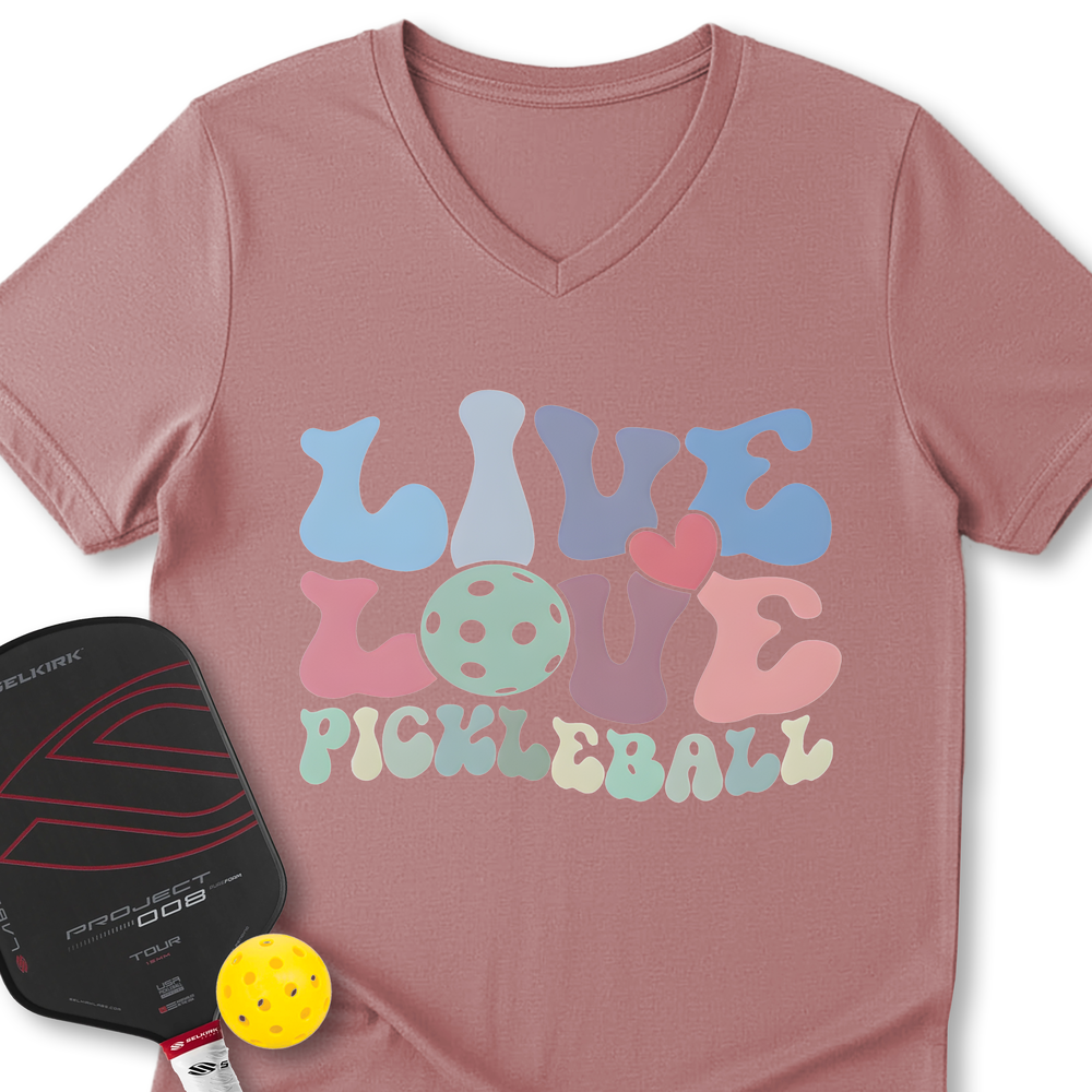 Live Love Pickleball Player Cute V-Neck T-Shirt - Picklechillz