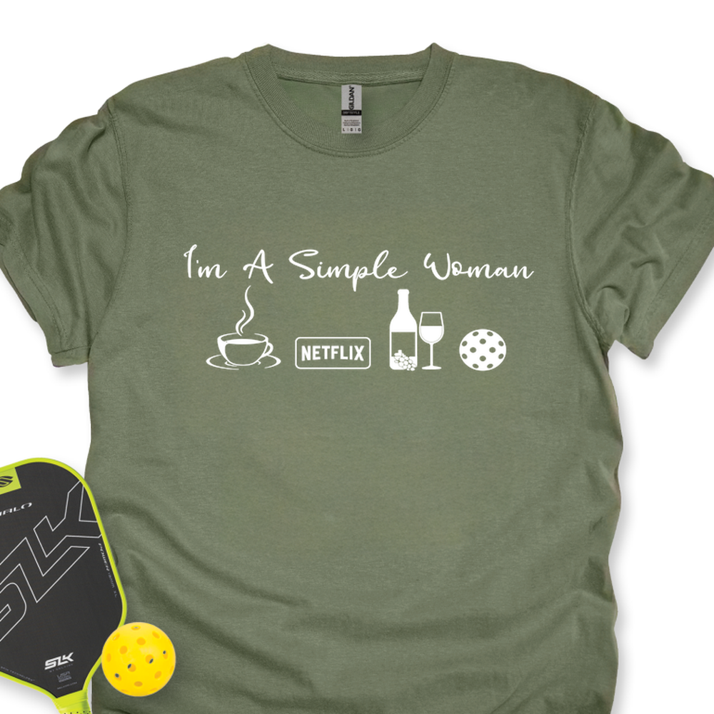 I'm A Simple Woman Coffee, Netflix, Wine, Pickleball Unisex T-Shirt - Picklechillz
