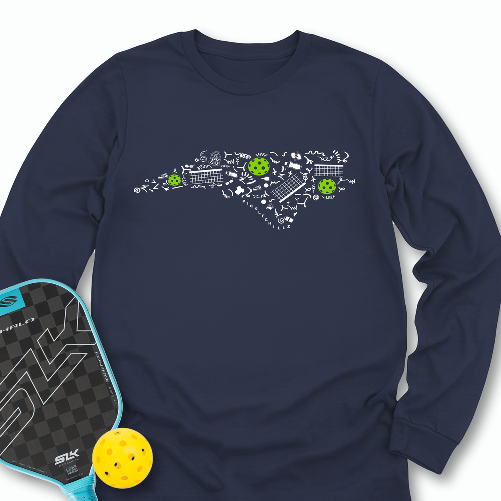 North Carolina Pickleball Map Long Sleeve - Picklechillz