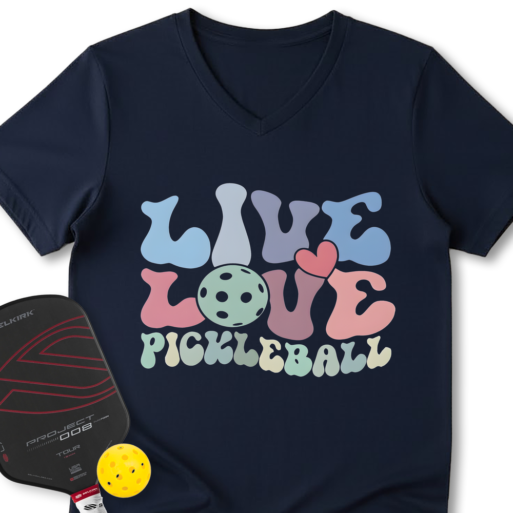 Live Love Pickleball Player Cute V-Neck T-Shirt - Picklechillz