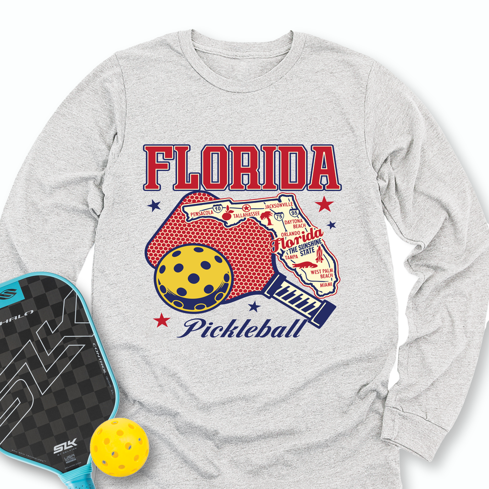 Florida Pickleball State Map Graphic Long Sleeve - Picklechillz