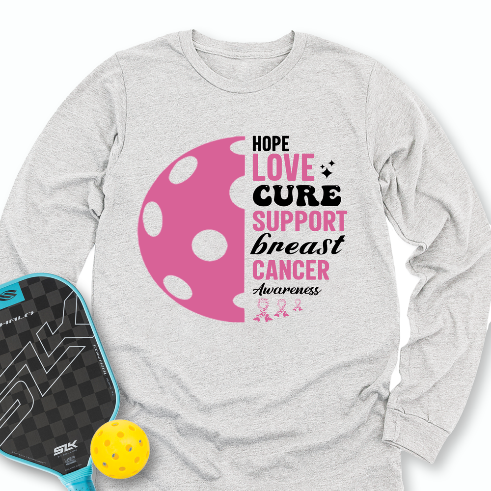 Hope Love Cure Support Breast Cancer Awareness Long Sleeve - Picklechillz