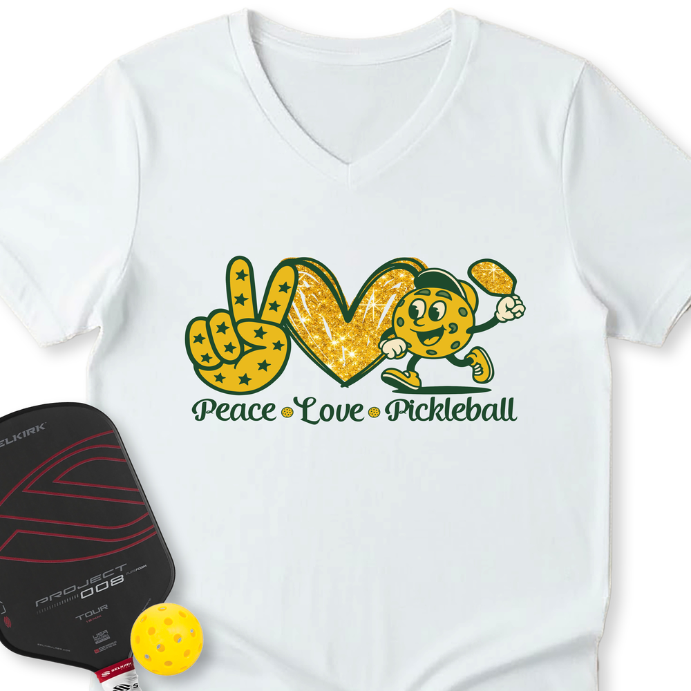 Peace Love Pickleball V-Neck T-Shirt - Picklechillz