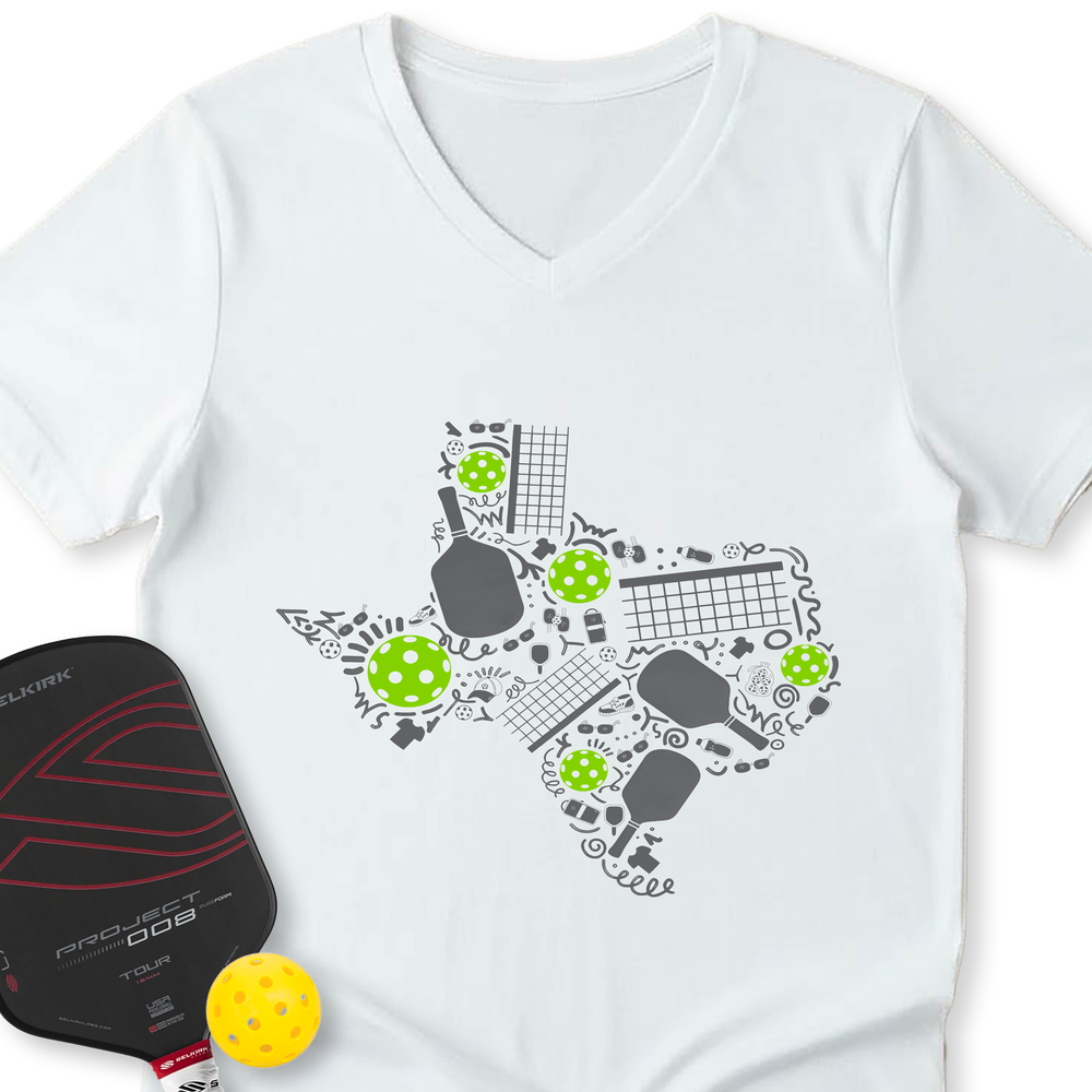 Texas Pickleball Map V-Neck T-Shirt - Picklechillz
