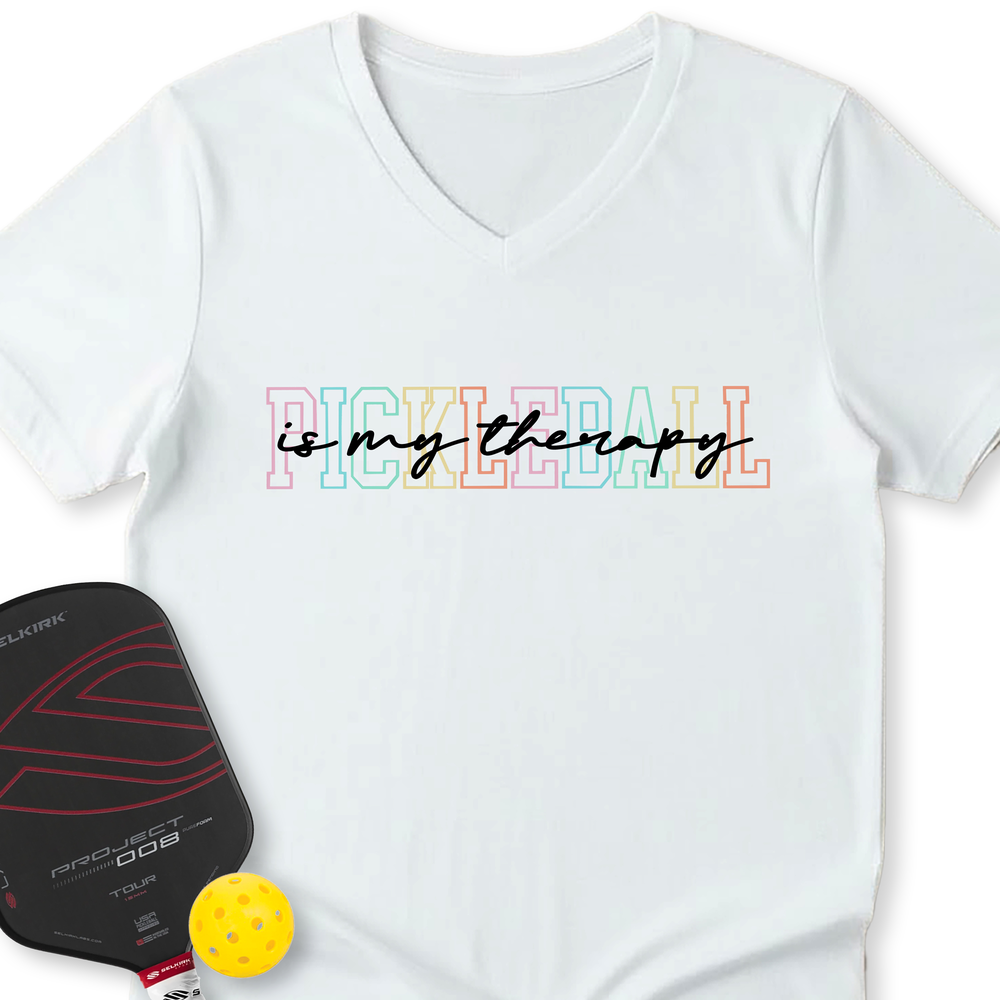 Pickleball Is My Therapy V-Neck T-Shirt - Picklechillz
