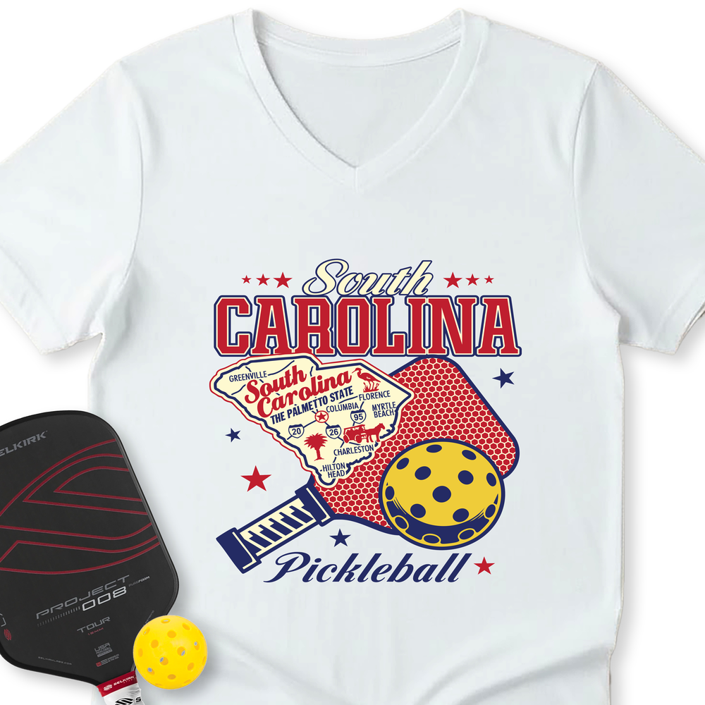 South Carolina Pickleball V-Neck T-Shirt - Picklechillz