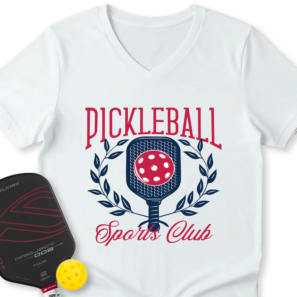 Pickleball Sports Club Graphic V-Neck T-Shirt - Picklechillz