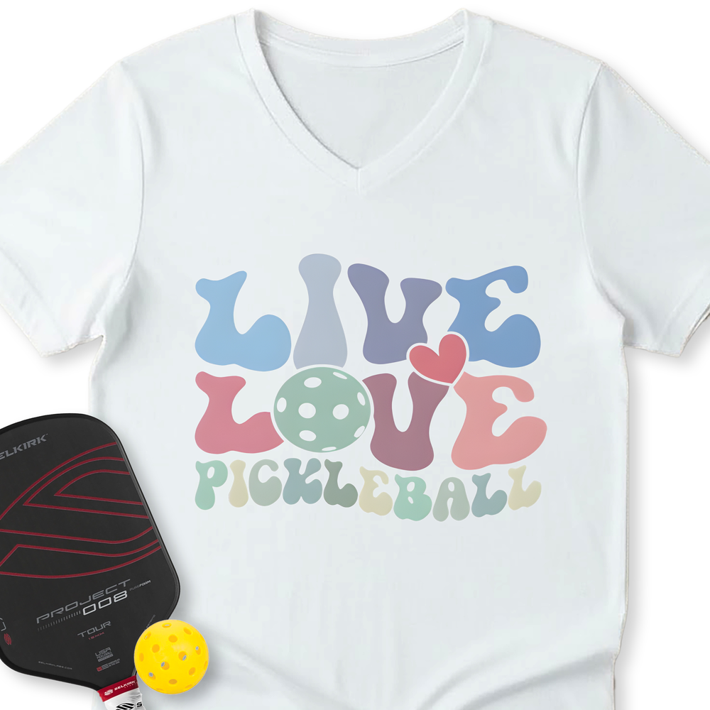 Live Love Pickleball Player Cute V-Neck T-Shirt - Picklechillz