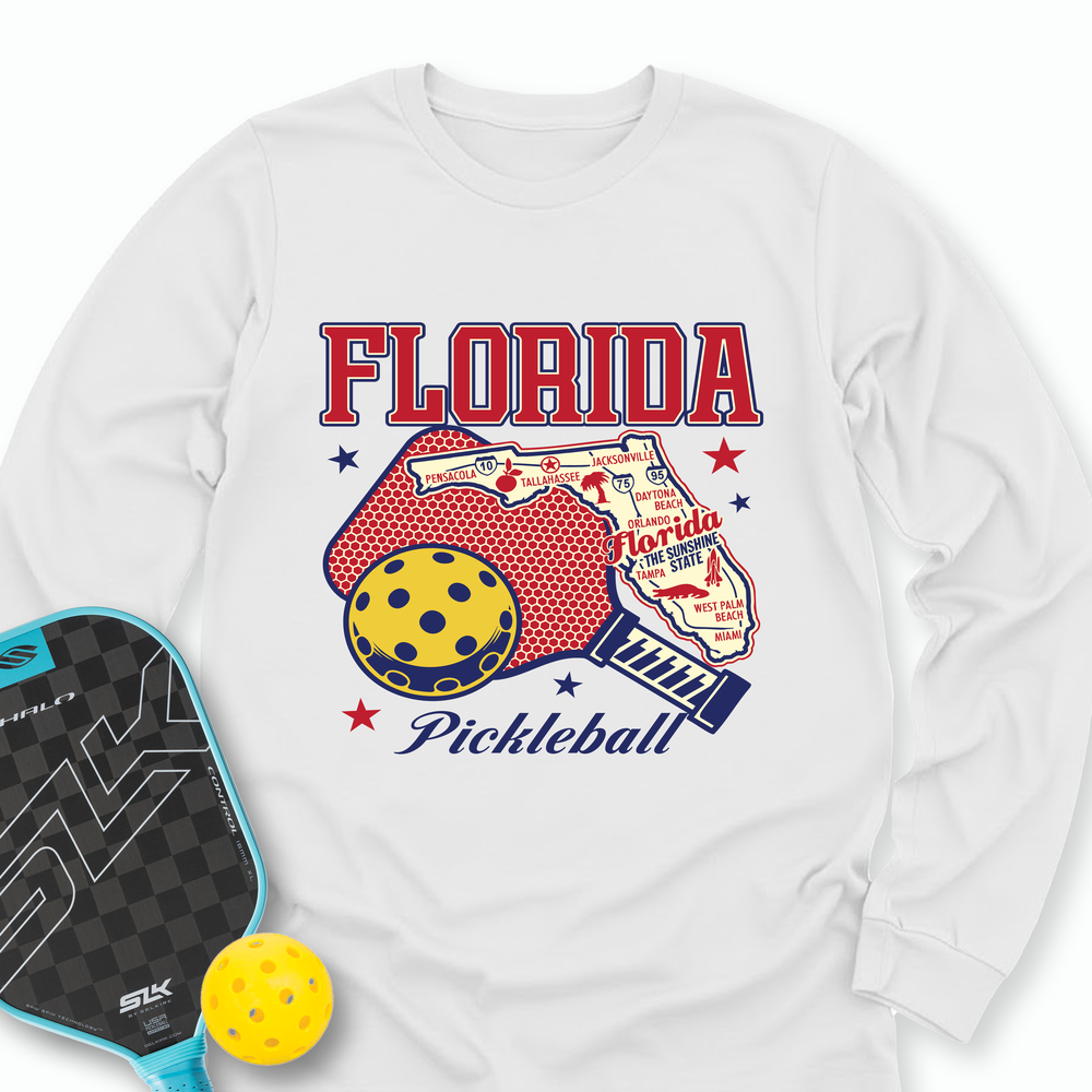 Florida Pickleball State Map Graphic Long Sleeve - Picklechillz