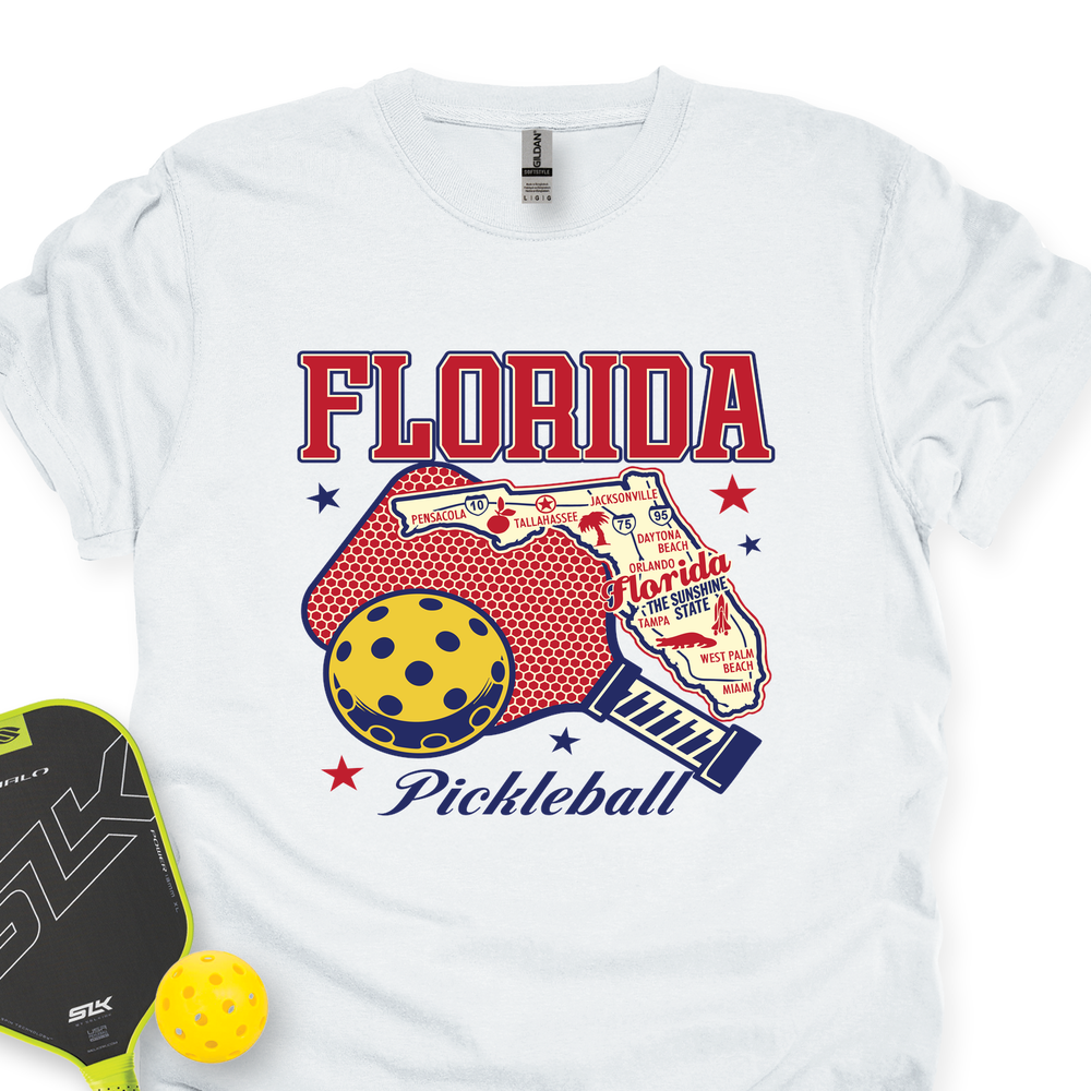 Florida Pickleball State Map Graphic Unisex T-Shirt - Picklechillz