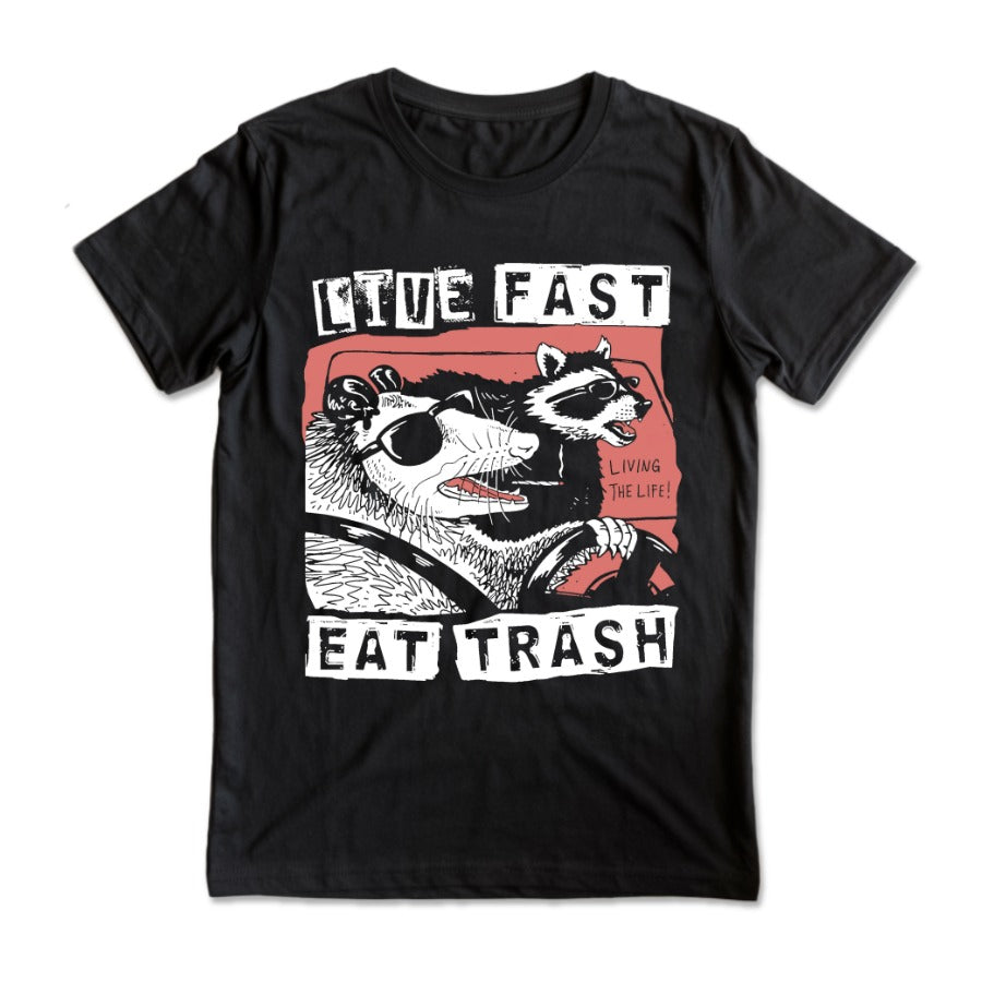Comfort Colors Live Fast Eat Trash T-Shirt - Picklechillz Funny Raccoon Meme Graphic Tee for Men & Women