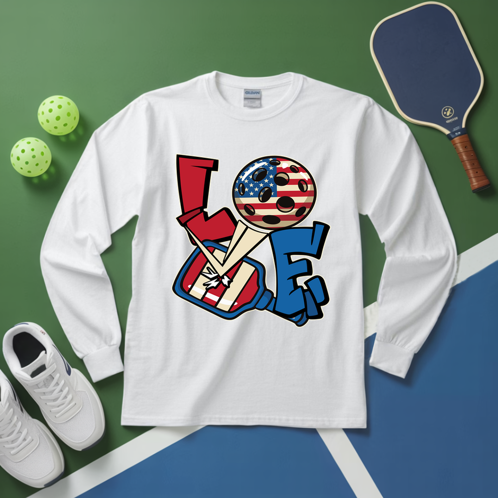 Love 4th of July American Flag Pickleball Long Sleeve - Picklechillz