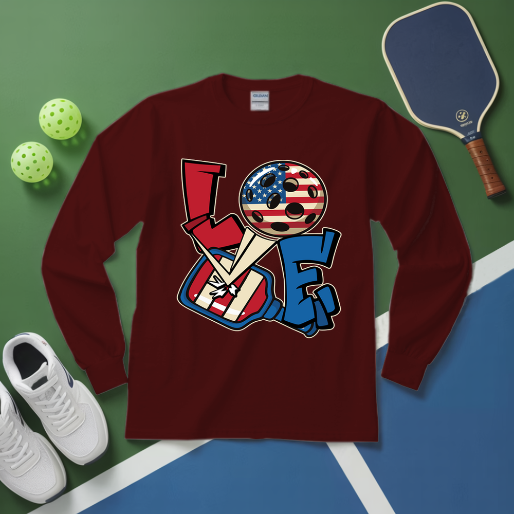 Love 4th of July American Flag Pickleball Long Sleeve - Picklechillz