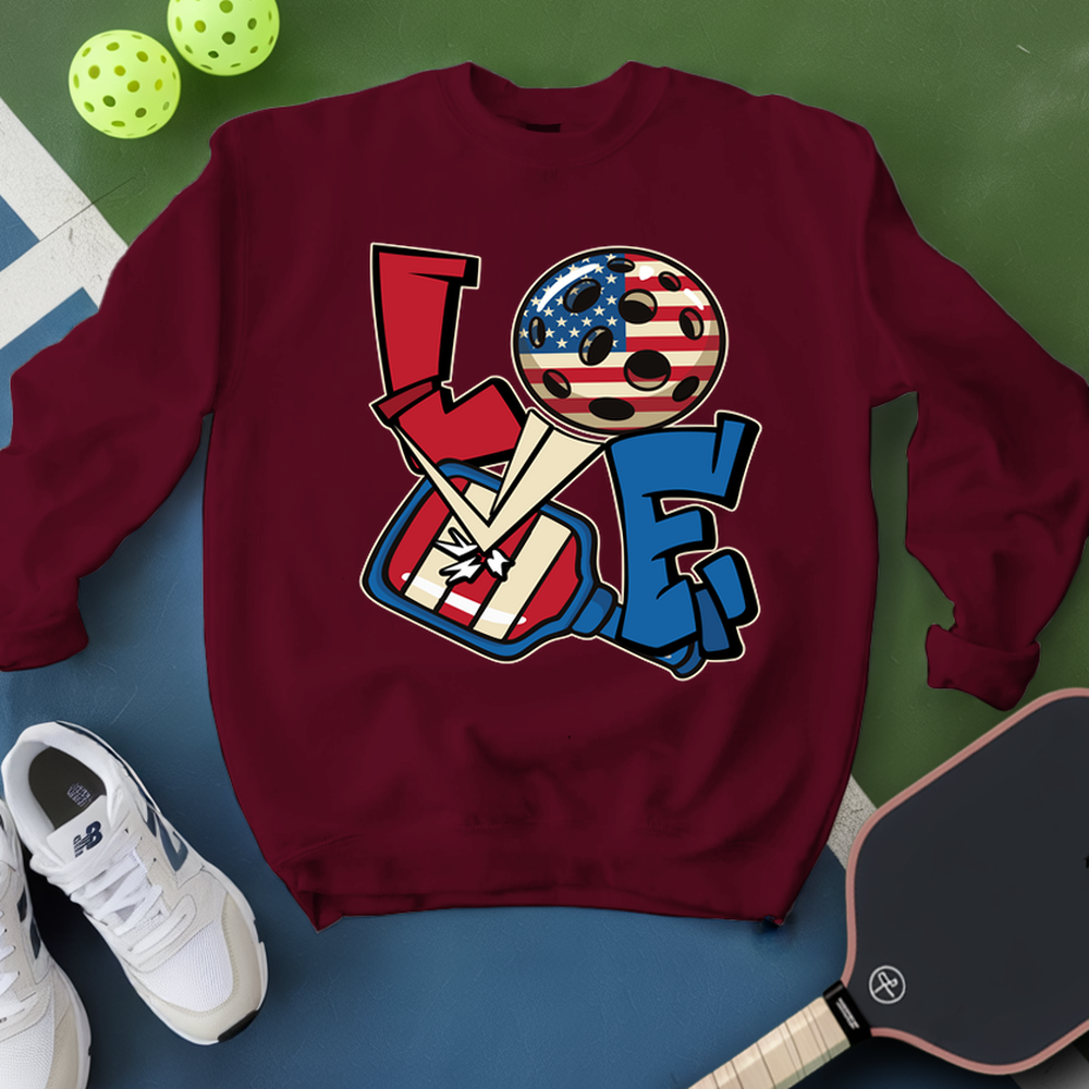 Love 4th of July American Flag Pickleball Sweatshirt - Picklechillz