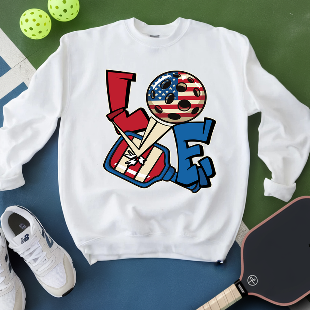 Love 4th of July American Flag Pickleball Sweatshirt - Picklechillz