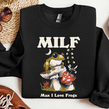 MILF Man I Love Frogs Sweatshirt - Picklechillz Cute Cottagecore Frog Hoodie, Aesthetic Mushroom Toad Long Sleeve