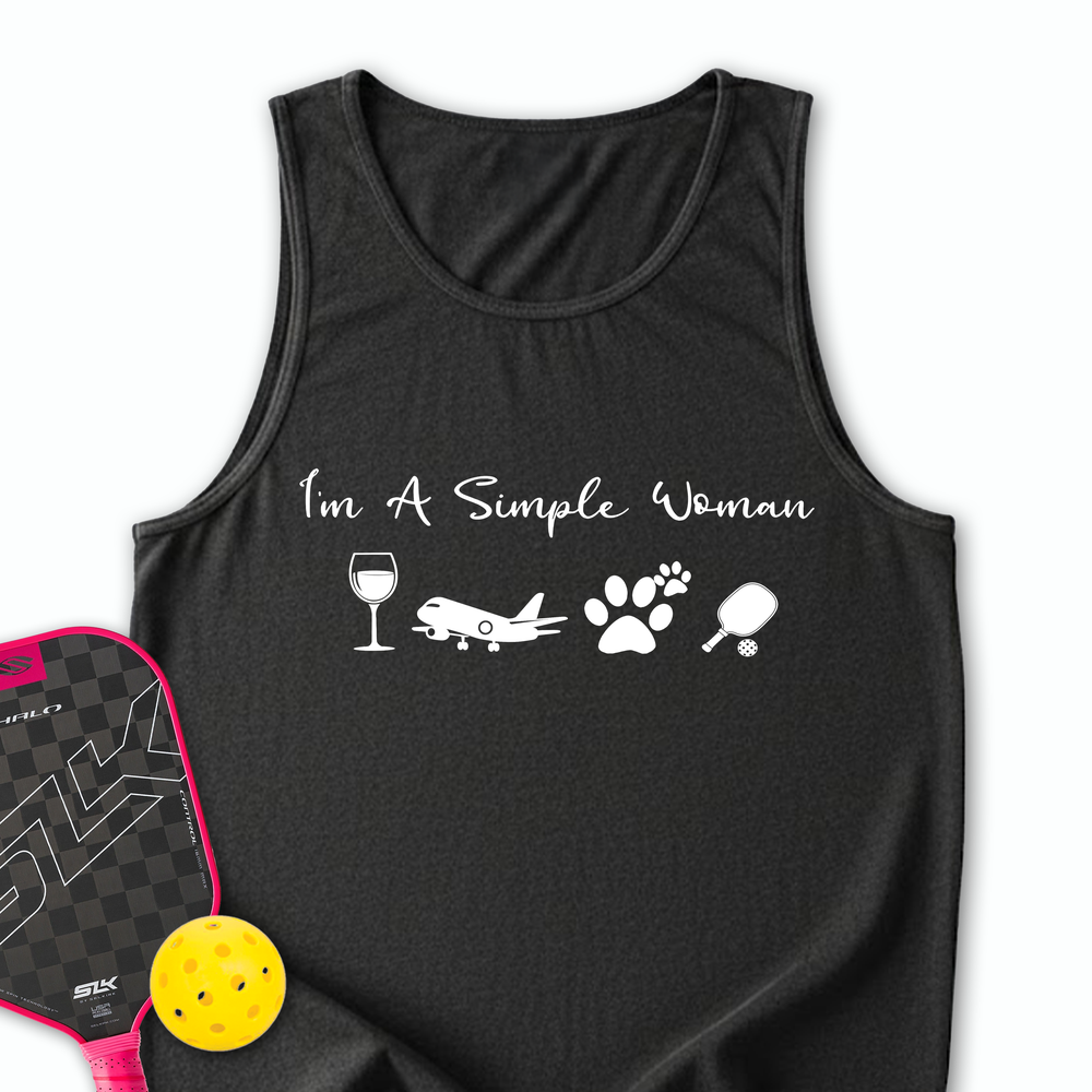 I'm A Simple Woman Wine, Plane, Pickleball Tank Top - Picklechillz