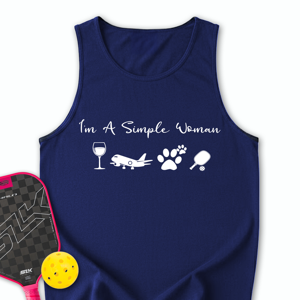 I'm A Simple Woman Wine, Plane, Pickleball Tank Top - Picklechillz