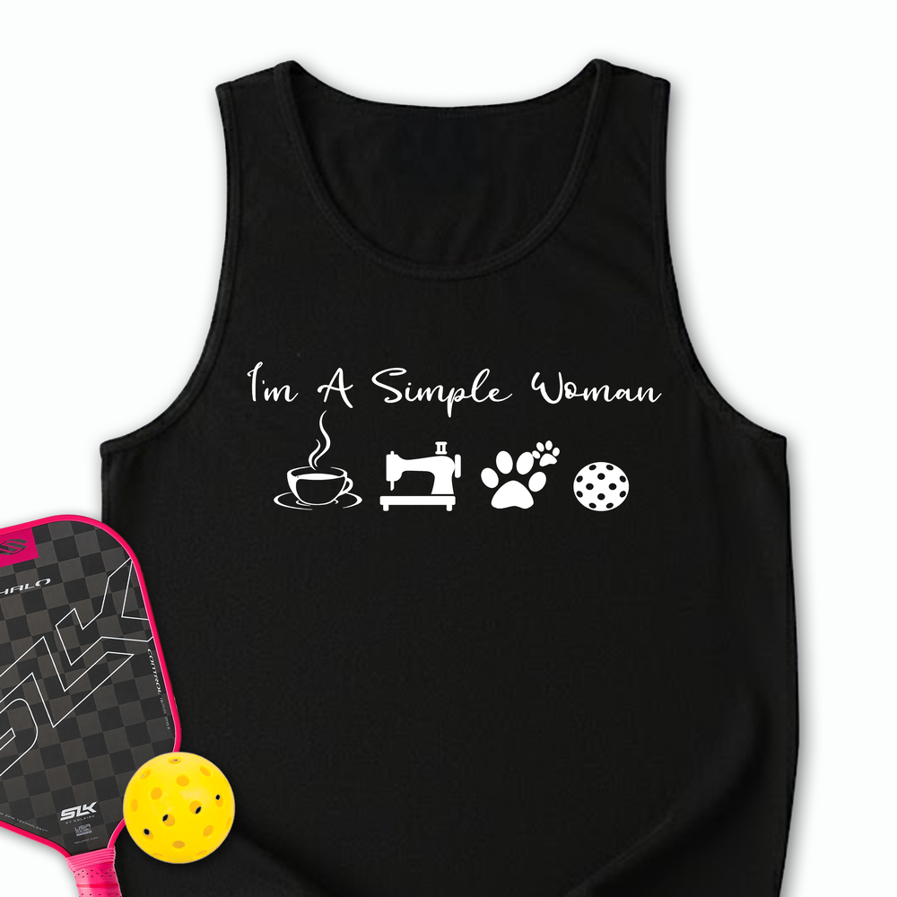 I'M A Simple Woman Coffee, Sewing, Cat Paw, Pickleball Tank Top - Picklechillz