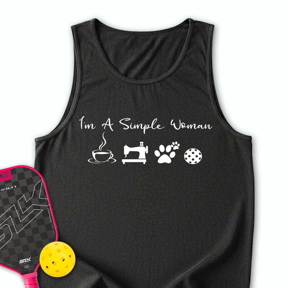 I'M A Simple Woman Coffee, Sewing, Cat Paw, Pickleball Tank Top - Picklechillz