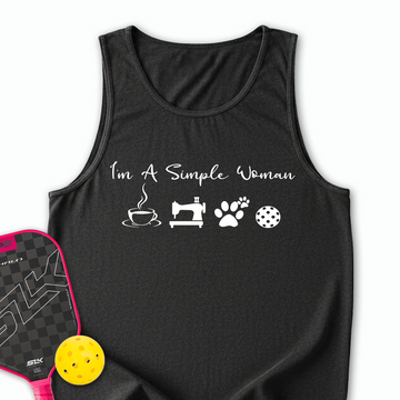 I'M A Simple Woman Coffee, Sewing, Cat Paw, Pickleball Tank Top - Picklechillz