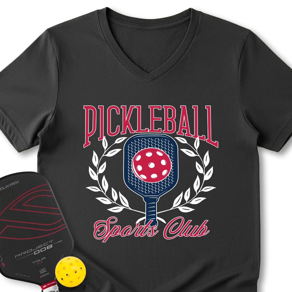 Pickleball Sports Club Graphic V-Neck T-Shirt - Picklechillz