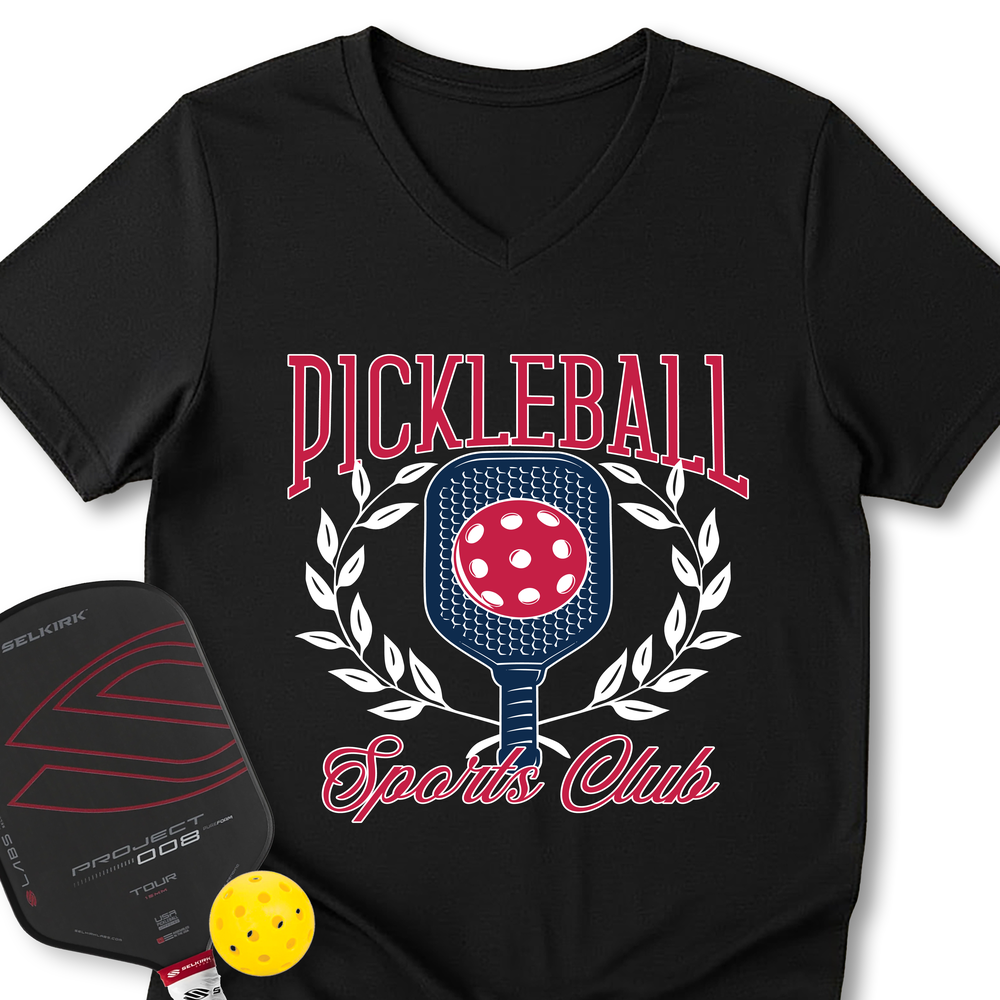Pickleball Sports Club Graphic V-Neck T-Shirt - Picklechillz