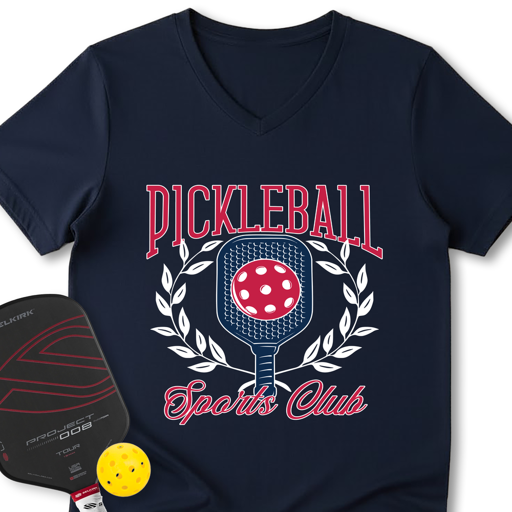 Pickleball Sports Club Graphic V-Neck T-Shirt - Picklechillz