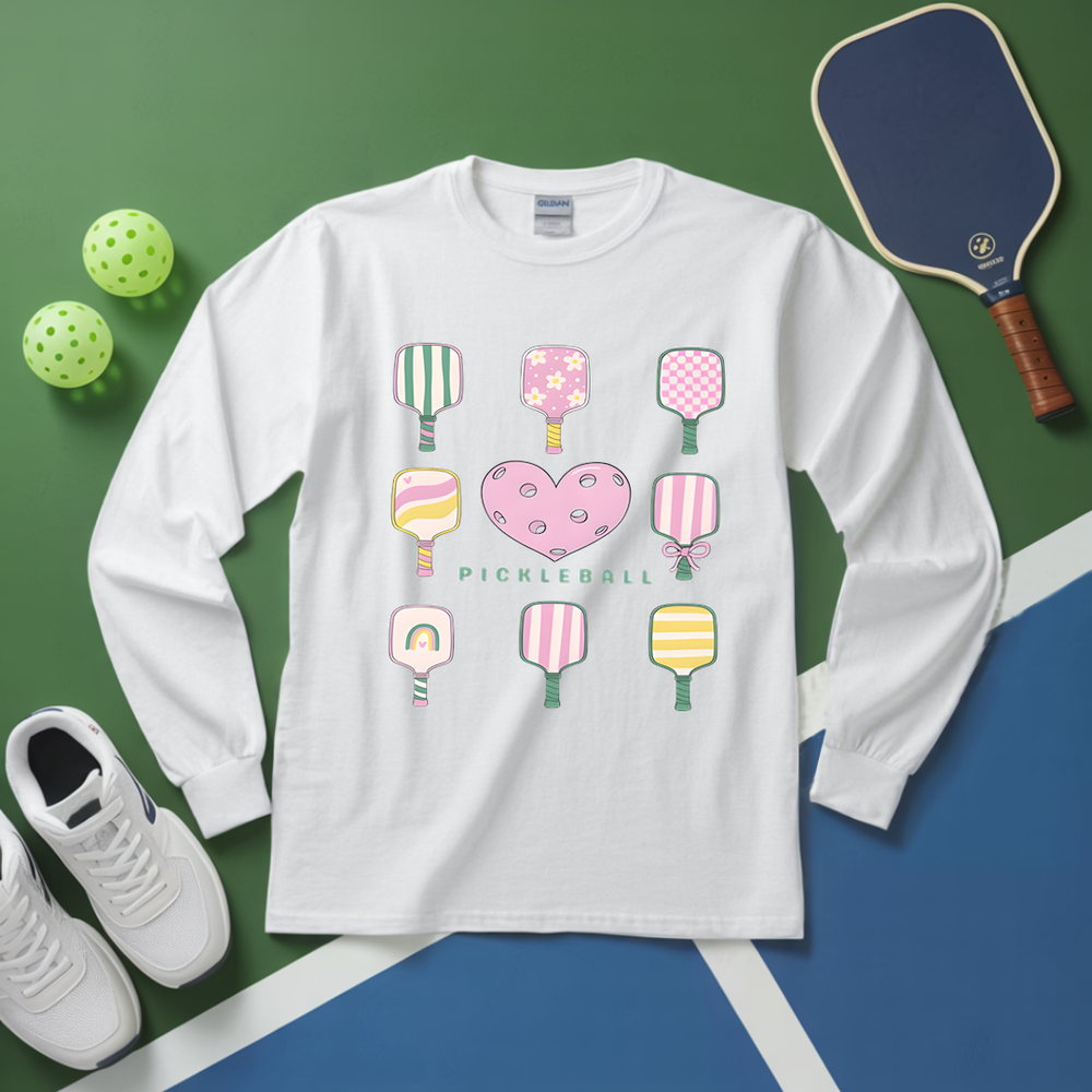 Cute Pickleball Paddle Heart Long Sleeve - Picklechillz