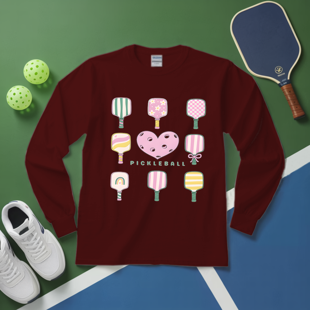 Cute Pickleball Paddle Heart Long Sleeve - Picklechillz