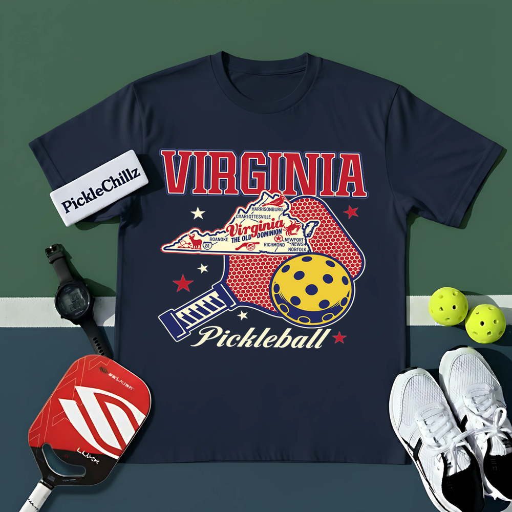 Virginia Pickleball State Map Graphic T-Shirt - Picklechillz