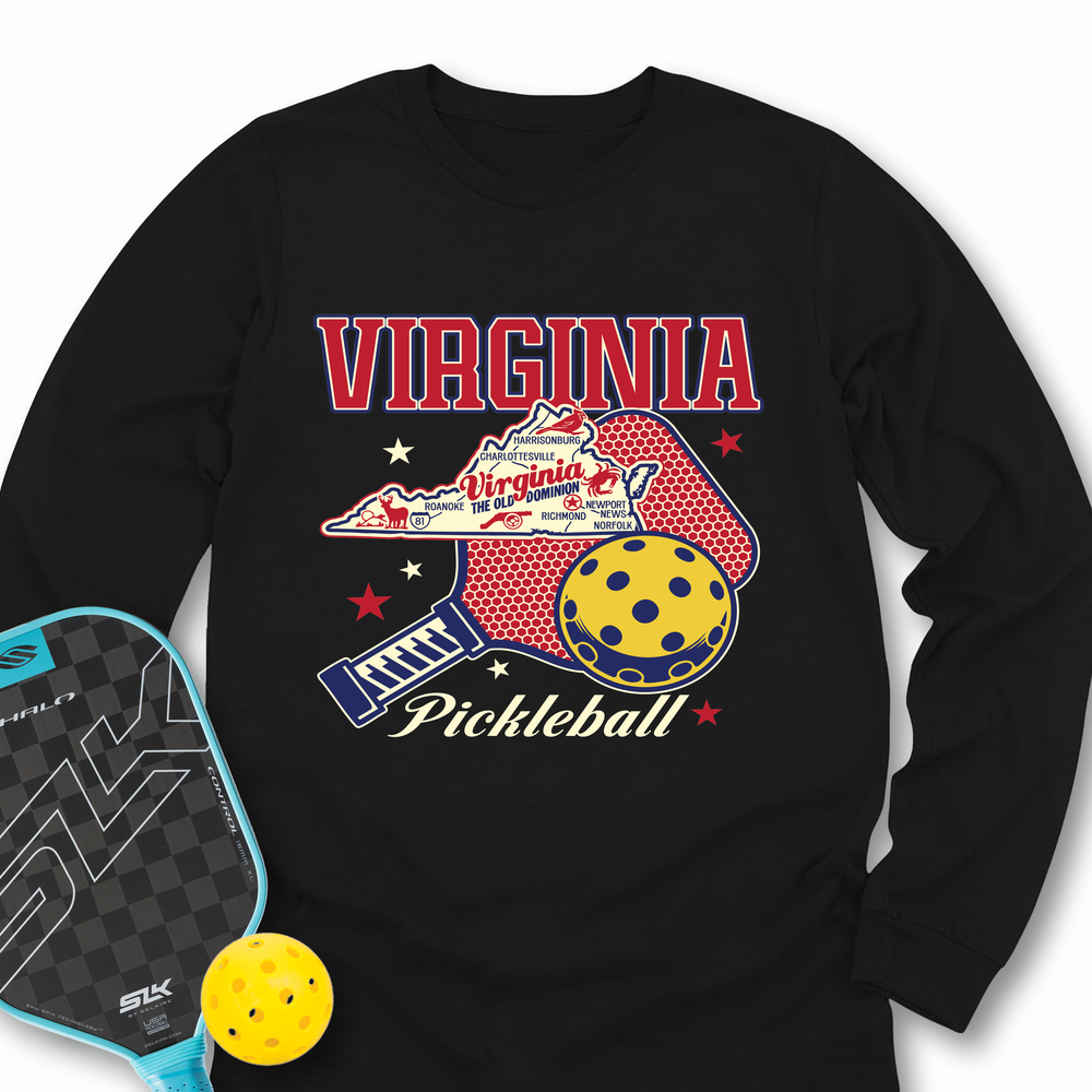 Virginia Pickleball State Map Graphic Long Sleeve - Picklechillz