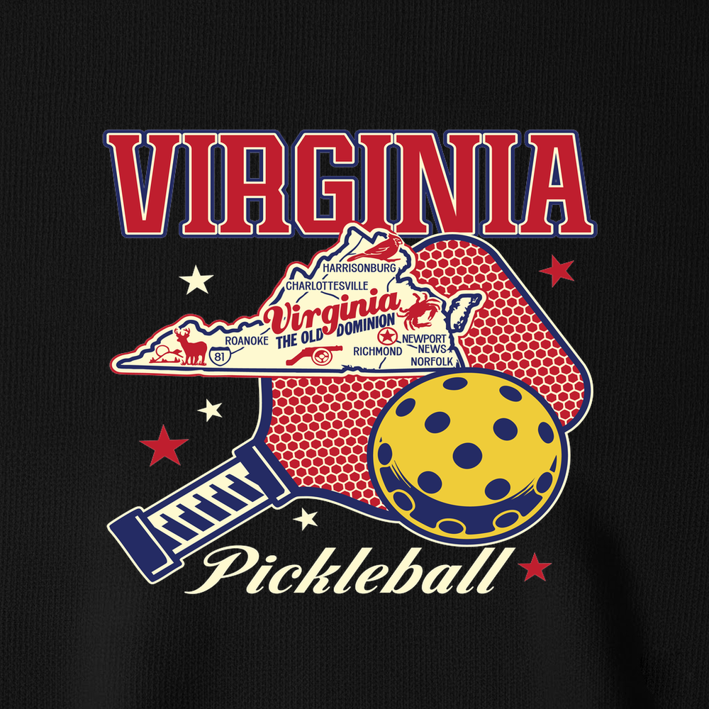 Virginia Pickleball State Map Graphic V-Neck T-Shirt - Picklechillz