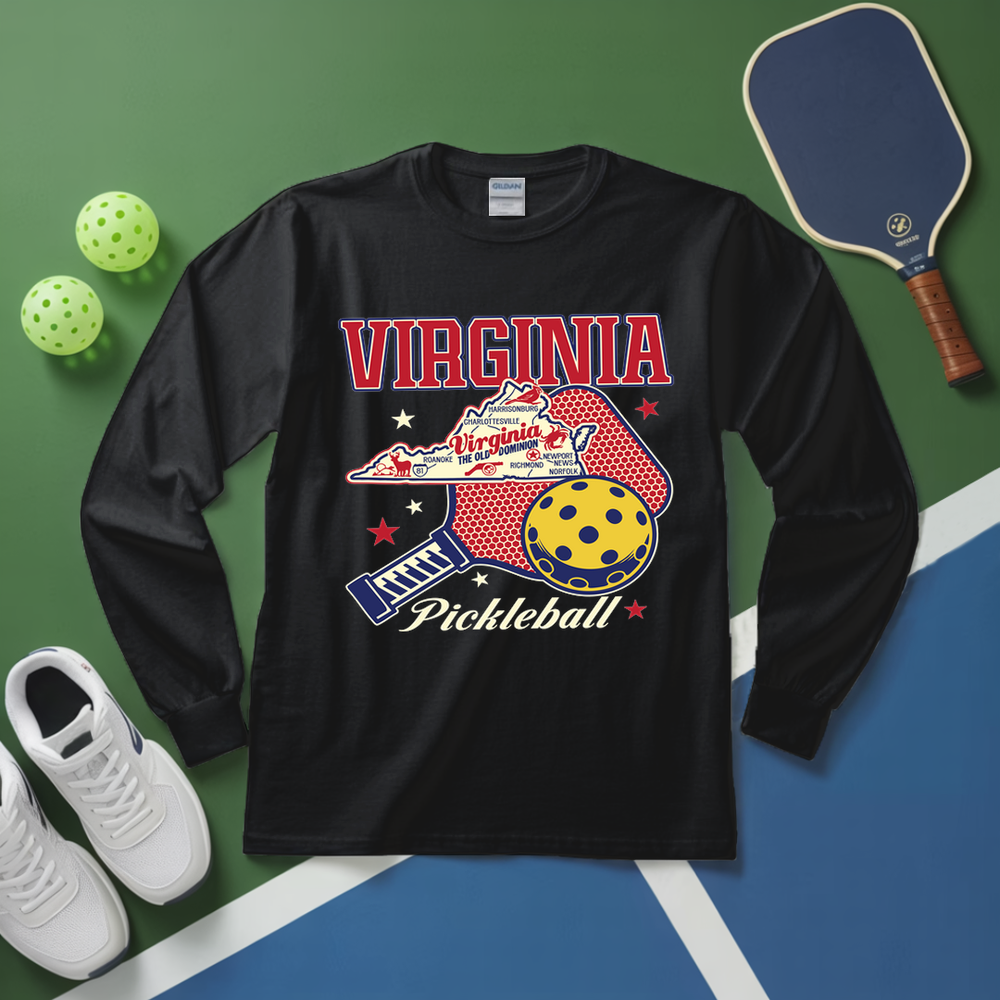 Virginia Pickleball State Map Graphic Long Sleeve - Picklechillz