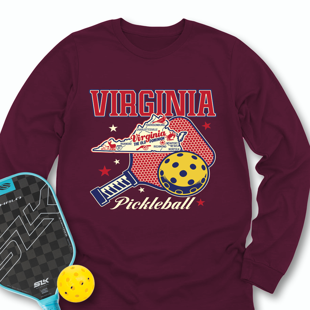 Virginia Pickleball State Map Graphic Long Sleeve - Picklechillz