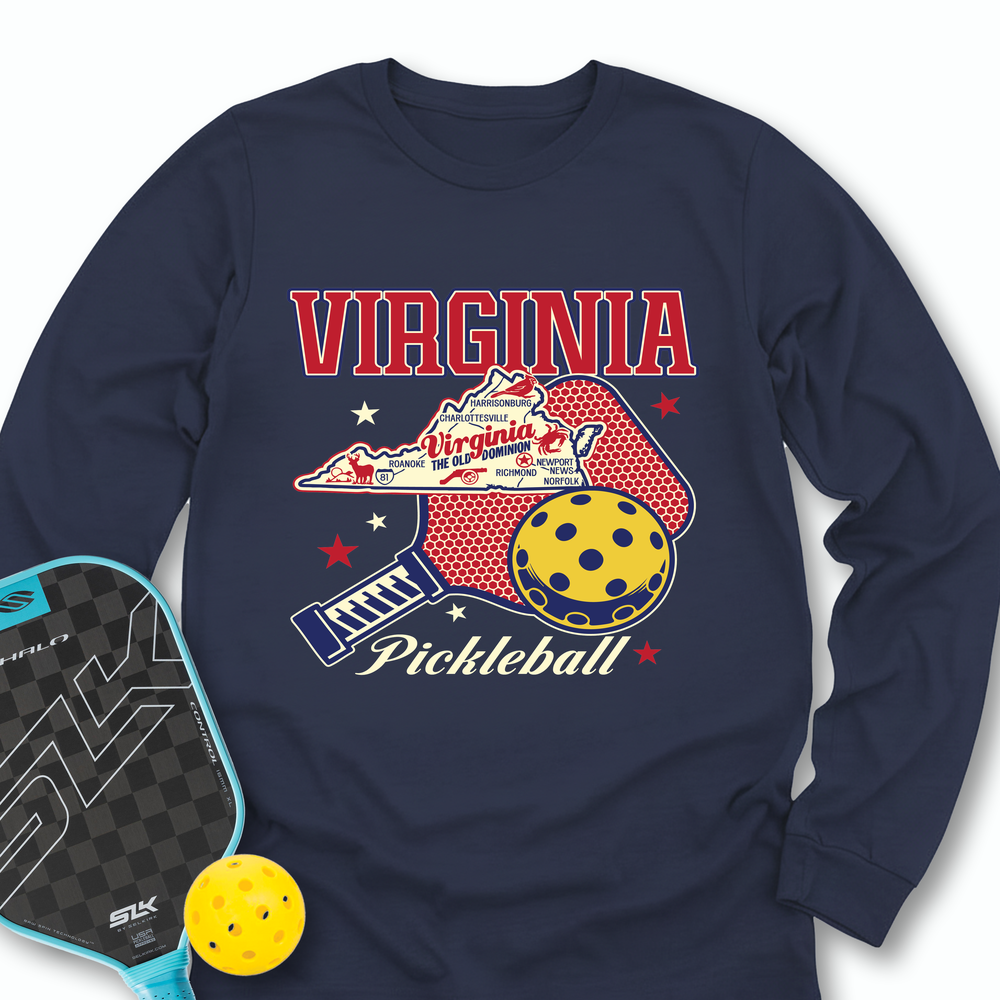 Virginia Pickleball State Map Graphic Long Sleeve - Picklechillz